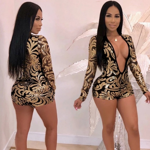 Black and gold Sequence Rompers - Picture 2 of 3